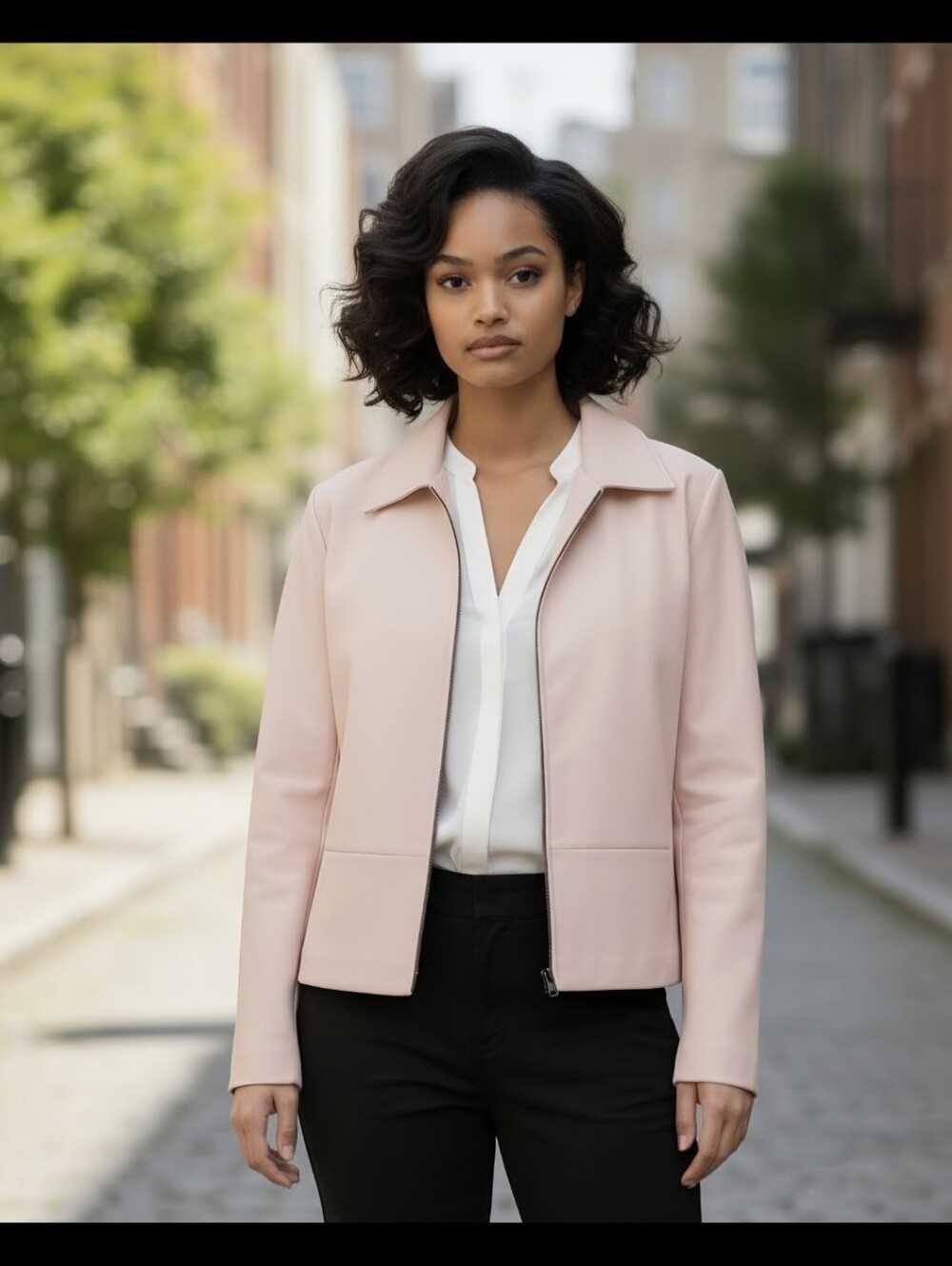 Black Rivet Women’s Blush Pink Leather Jacket Size M Zip Front Fitted